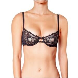 NWT Huit Noir Floral Lace Underwired Balconette Bra Black Womens 30D